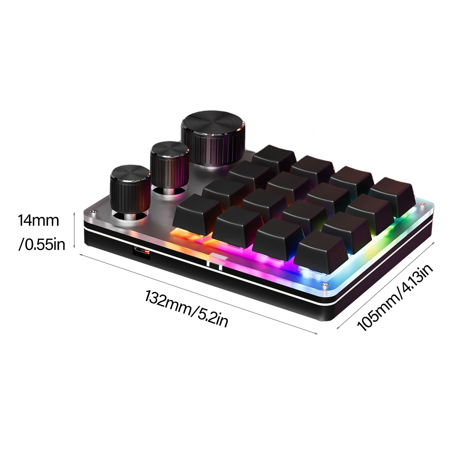 Single Handed USB C Macro Programmable Keypad 16-Key 3 Knobs Mechanical Gaming Keyboard for Versatility