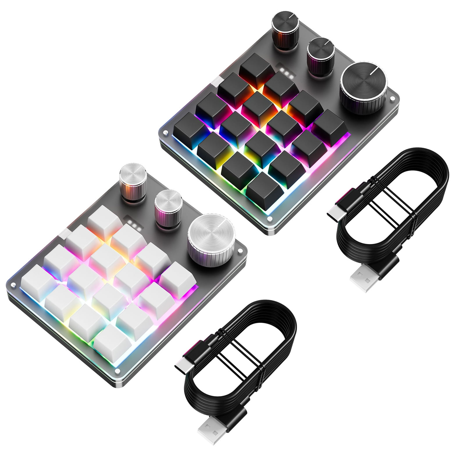 Single Handed USB C Macro Programmable Keypad 16-Key 3 Knobs Mechanical Gaming Keyboard for Versatility