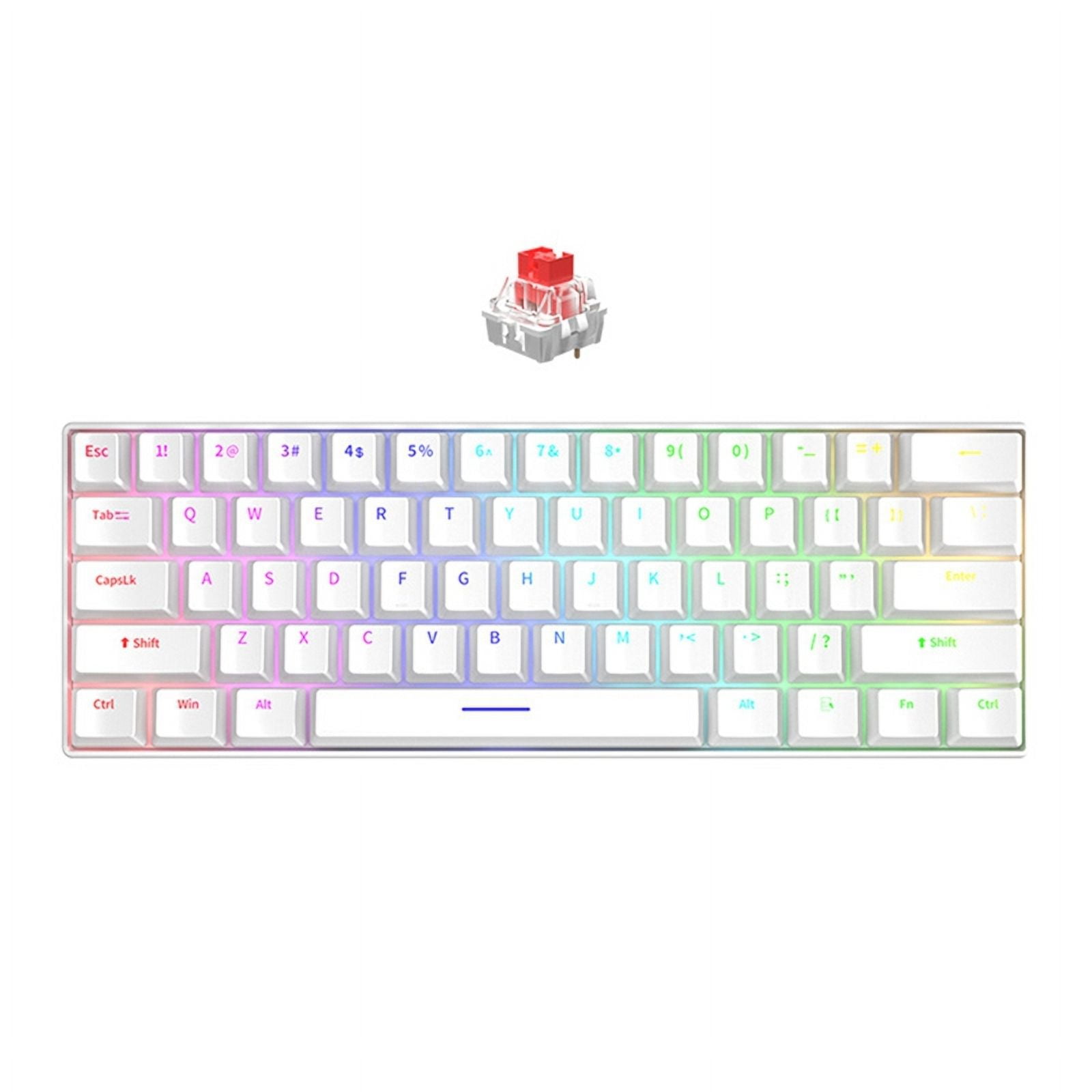 Mechanical Keyboard 61 Keys Mixed Light Hot Swap Keyboard Office Accessories Gaming Keyboard White Red
