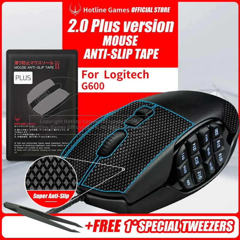 Hotline Games 2.0 Plus Mouse Grip Tape for Logitech G 600 MMO Gaming Mouse Anti-Slip Tape ,Grip Upgrade,Pre Cut,Easy to Apply
