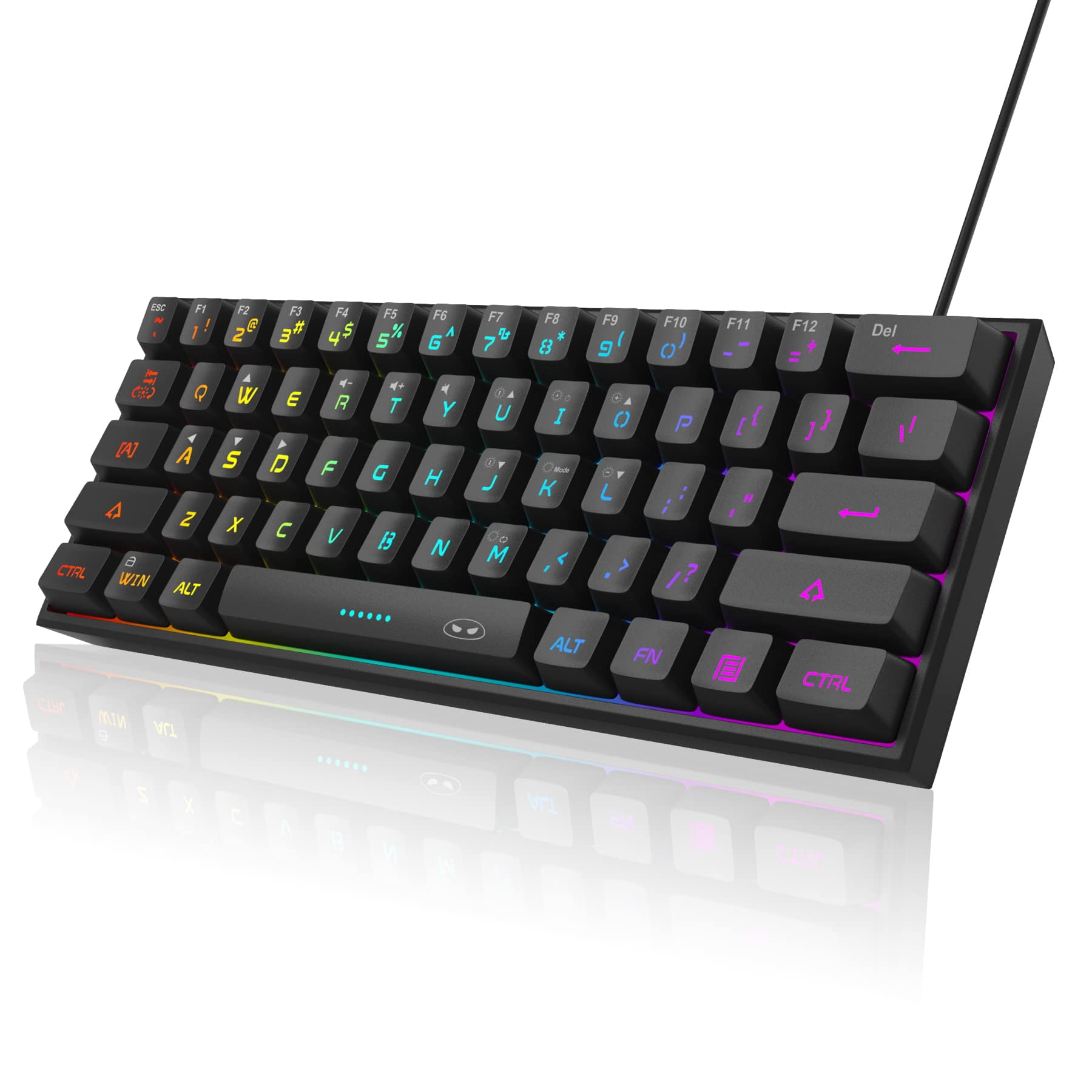 Mini Gaming Keyboard, 60% Percent Keyboard, 61 Keys Mechanical Feel, Compact Rgb Backlit