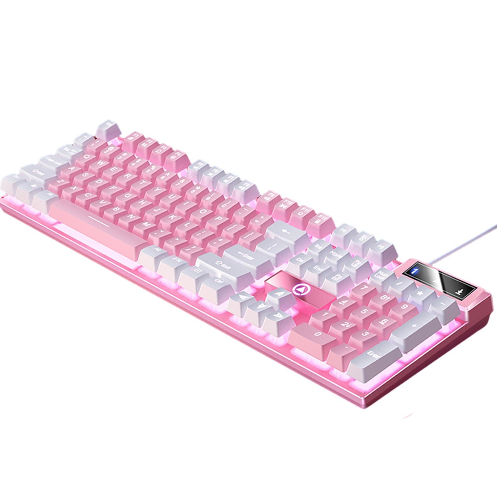 Mechanical Gaming Keyboard USB LED Lighting for Game Office , , 435x130x25mm Pink White