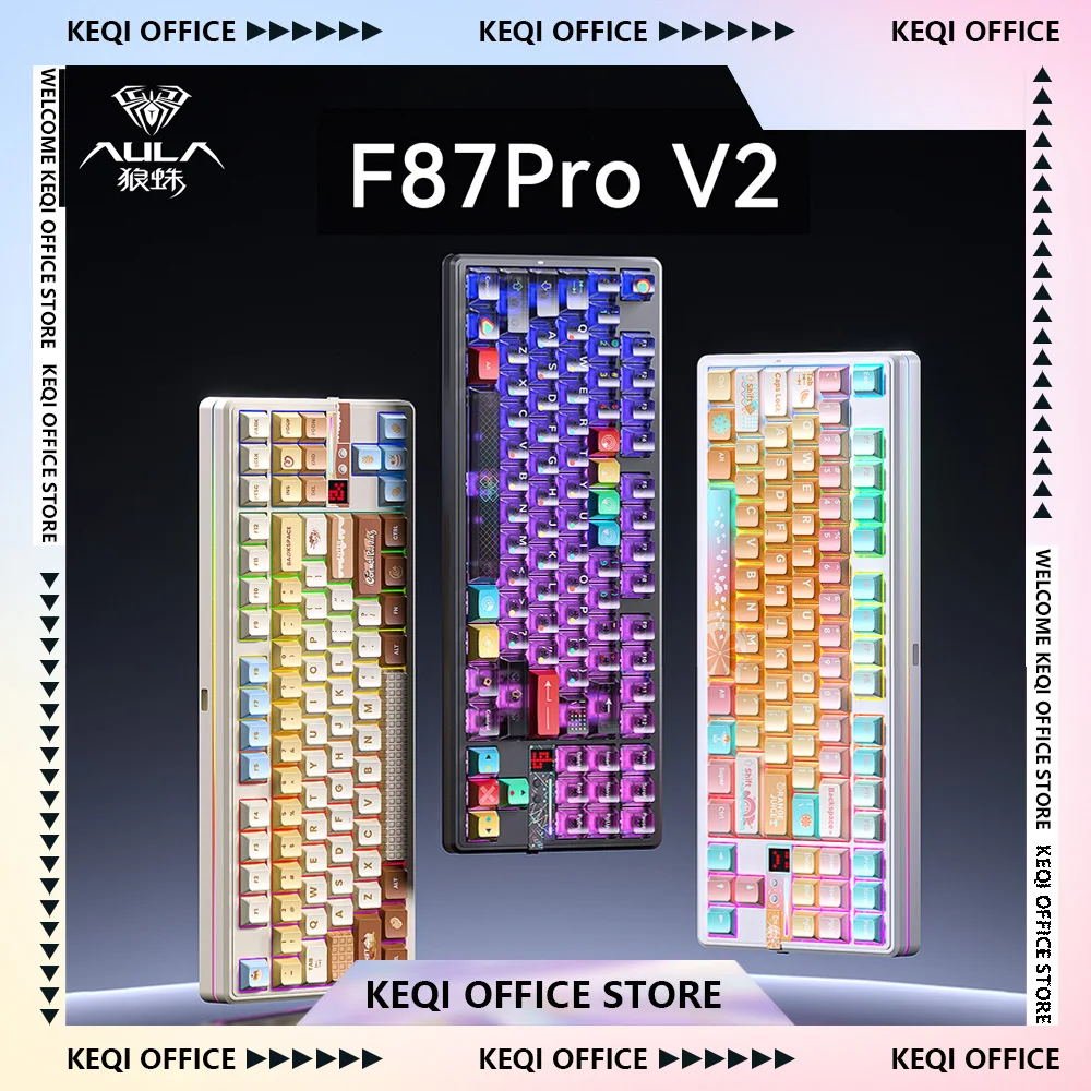 F87 Pro V2 Mechanical Keyboard 3-modes Wireless 12000mAh Long Battery Life Hot-Swap RGB Customi E-Sports Keyboard PC Gaming