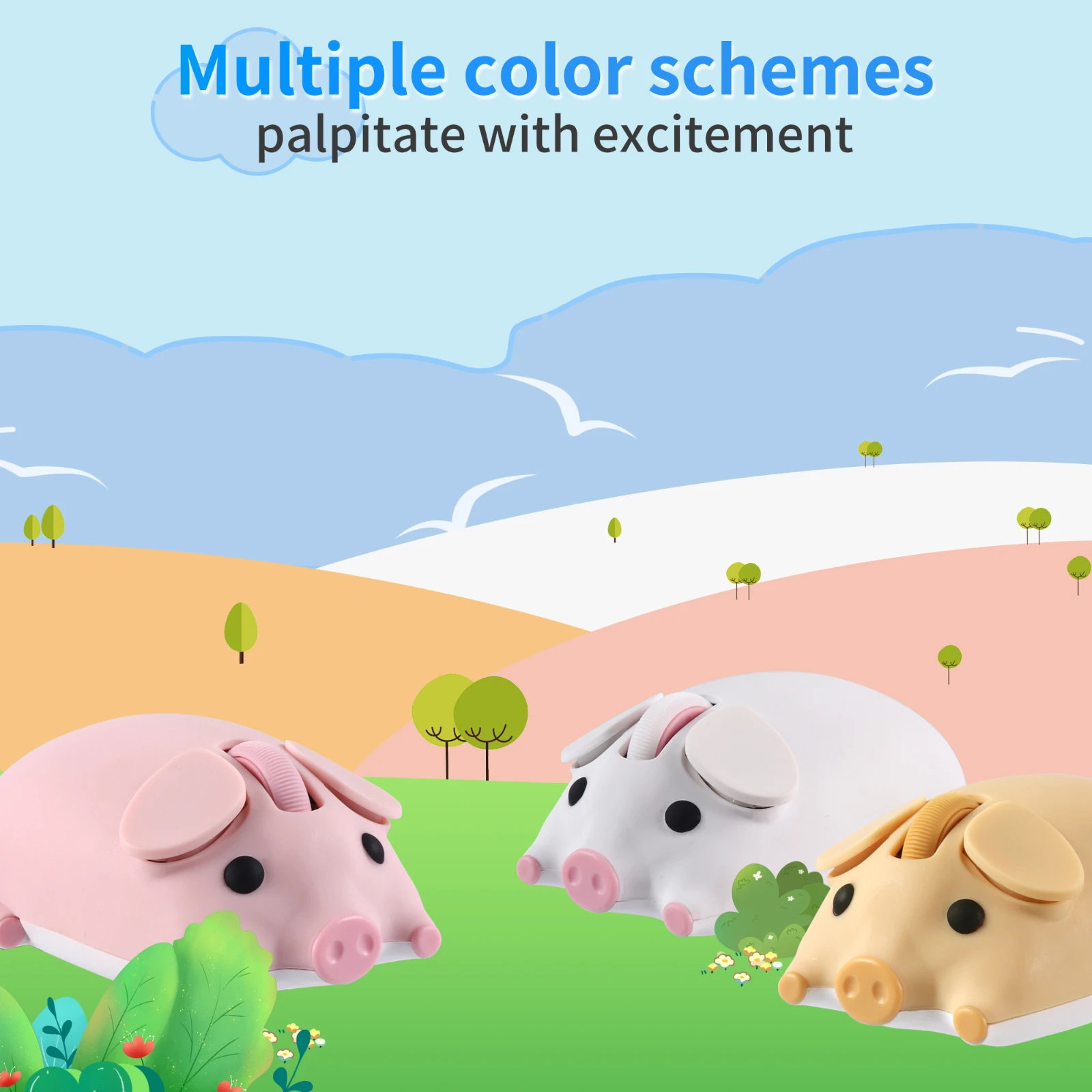 2.4G+ Bluetooth Dual-mode Cute Piggy Design Shape Mouse Optical Ergonomic Silent Mice Laptop Desktop PC Universal For Kid Gifts
