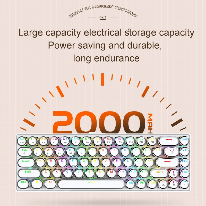 Punk Mechanical Keyboard Wireless APAYADO Dynamic RGB Lighting,68Keys Bluetooth Tri-Mode Connection,Full-key Hot-Swap