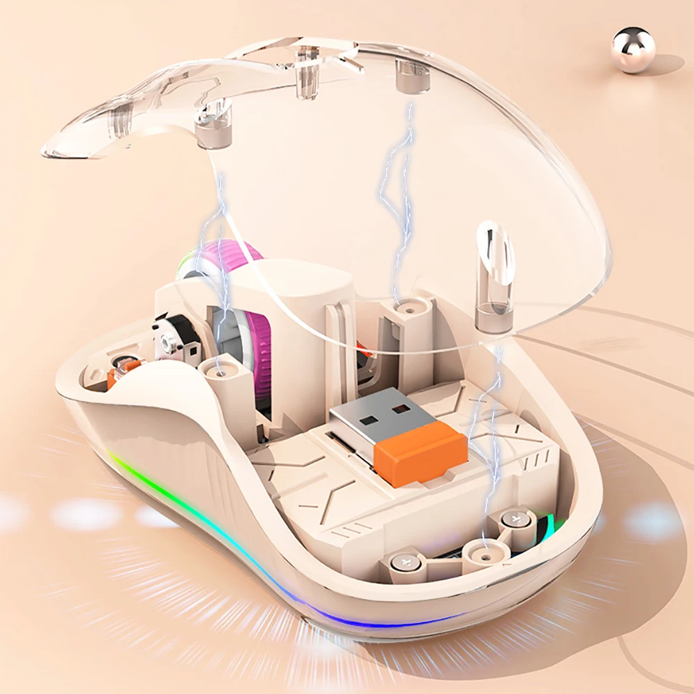 New Style Fully Transparent Mouse Bluetooth Wireless Tri-mode Mute Led Lamp Type-C 2400dpi Mouse Tablet Notebook Office Mouse