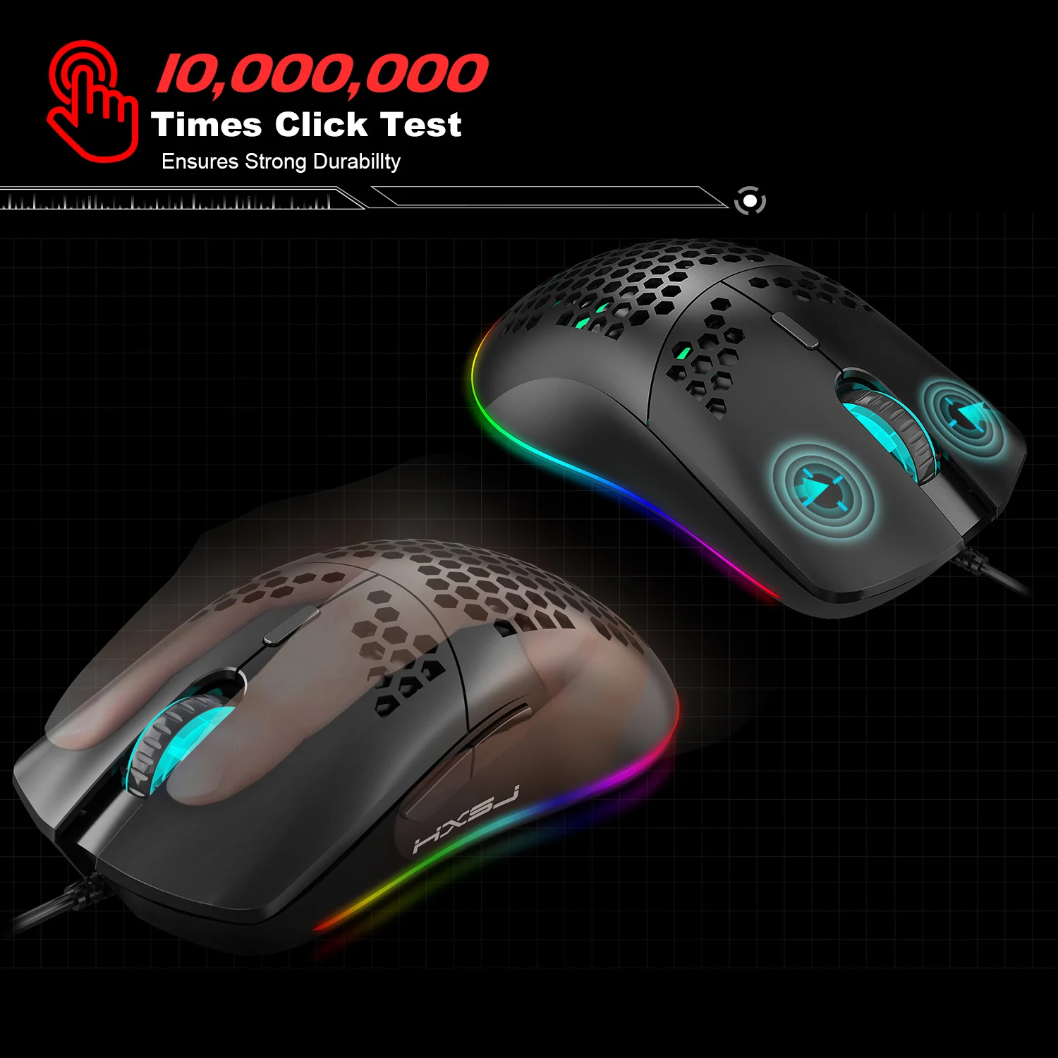 Hot sale HXSJ J900 Gaming Mice RGB Luminous lightweight Macro Programming Hollow Ergonomics Wired mouse for Laptop game Office