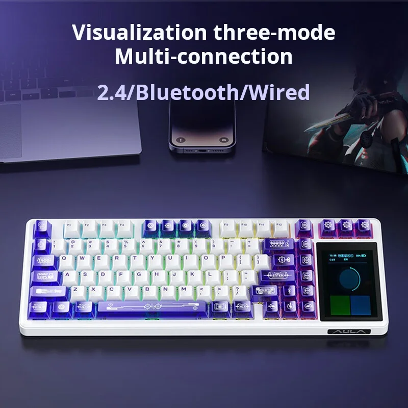 L99 Intelligent Screen Mechanical Keyboard Bluetooth Wireless Tri-mode Night Gaming Laptop Keyboard 8000mAh Raindrop Switch