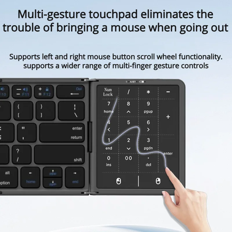 2026 New Three-Fold Folding Bluetooth Keyboard With Touchpad Portable Foldable Keyboard For PC Mac Smartphone IPad