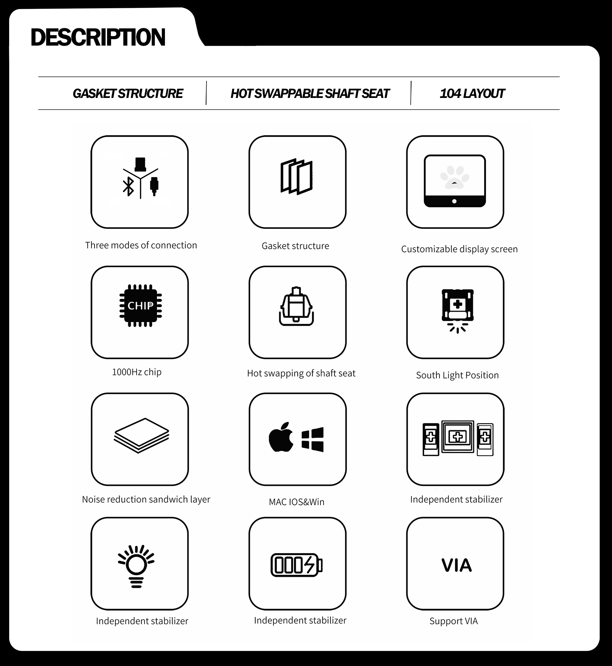 GMK104 Mechanical Keyboard Kit Three Mode Gaming Keyboard Hot Swap  Backlit Gasket Structure This VIA with display screen
