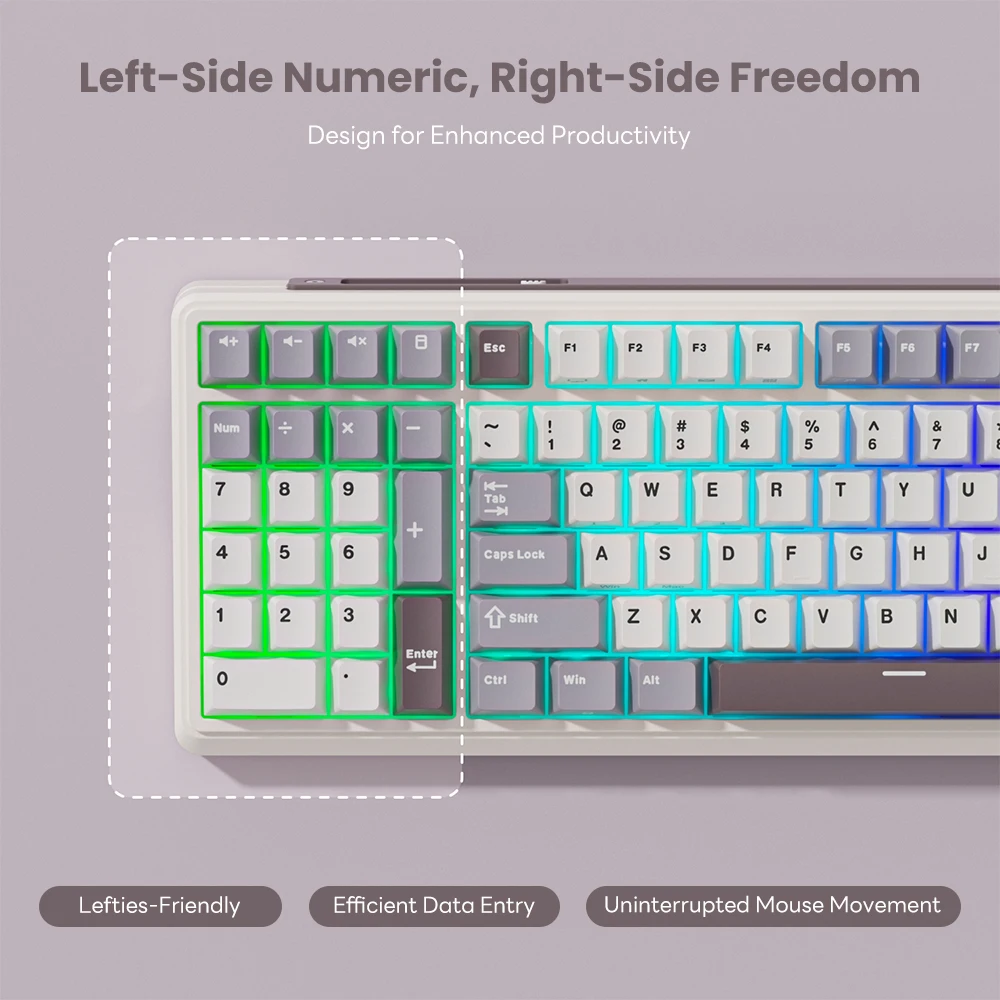 ROYAL KLUDGE L98 Gasket Wireless Mechanical Keyboard Left-Handed 95% Tri-Mode BT/2.4G/USB-C RGB Hot Swappable Gaming Keyboard