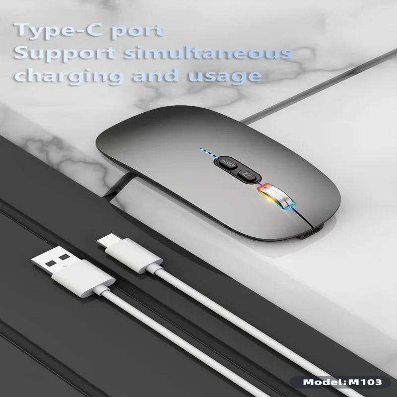 Wireless Bluetooth Mouse Dual Mode Type-C Rechargeable Mouse Ergonomic Fashion Silent Mouse Desktop for Notebook Laptop