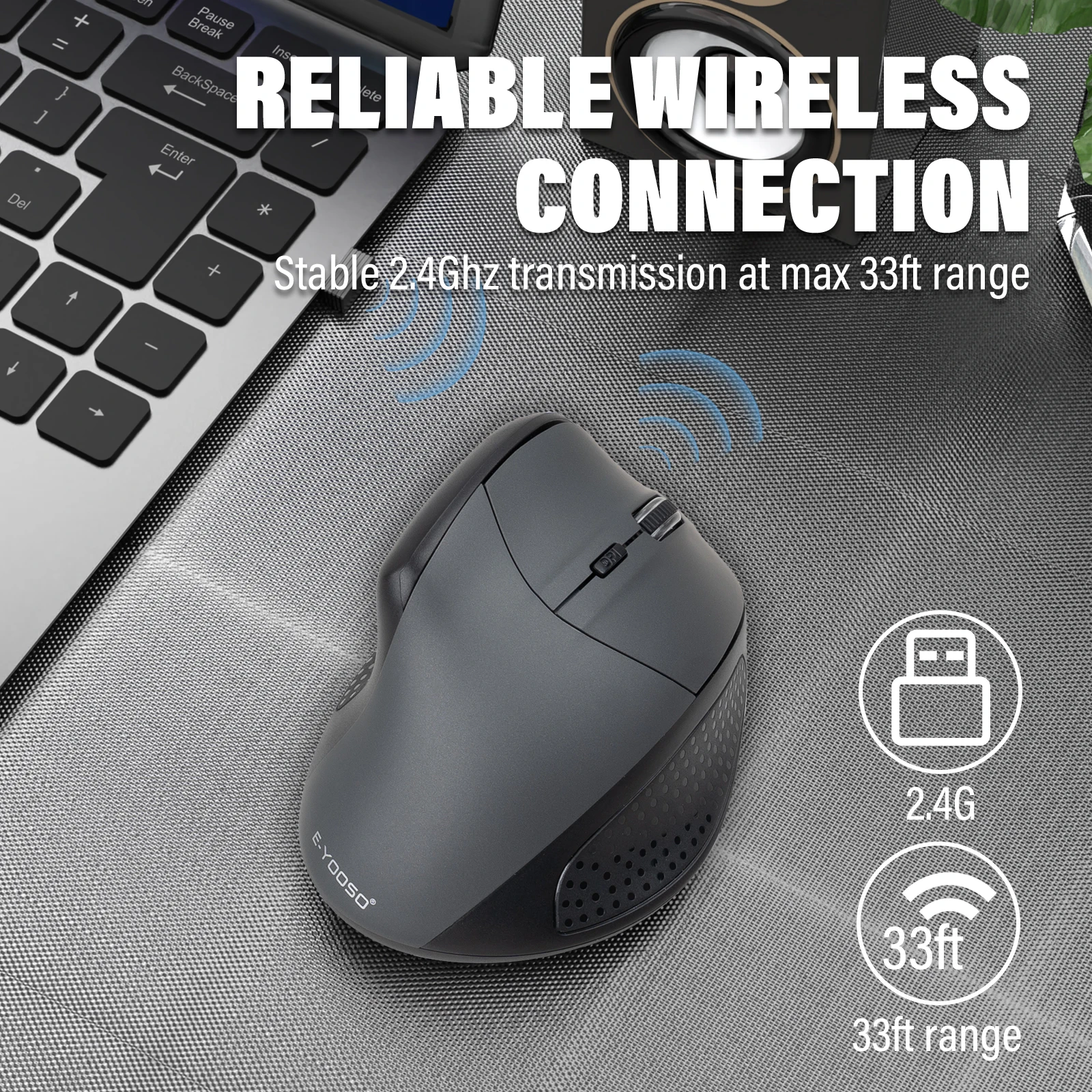 X-45 2.4G Wireless Mouse for Big Palms, 4800 DPI Adjustable Plug and Play Low Battery Reminder for Home, Office Gaming