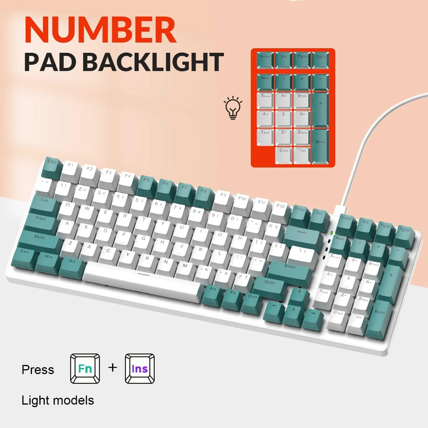 LANG K3 Mechanical Gaming Wired Keyboard,LED Rainbow Backlit 98 Keys Full Anti-ghosting,Ergonomic Durable ABS Mixed Color