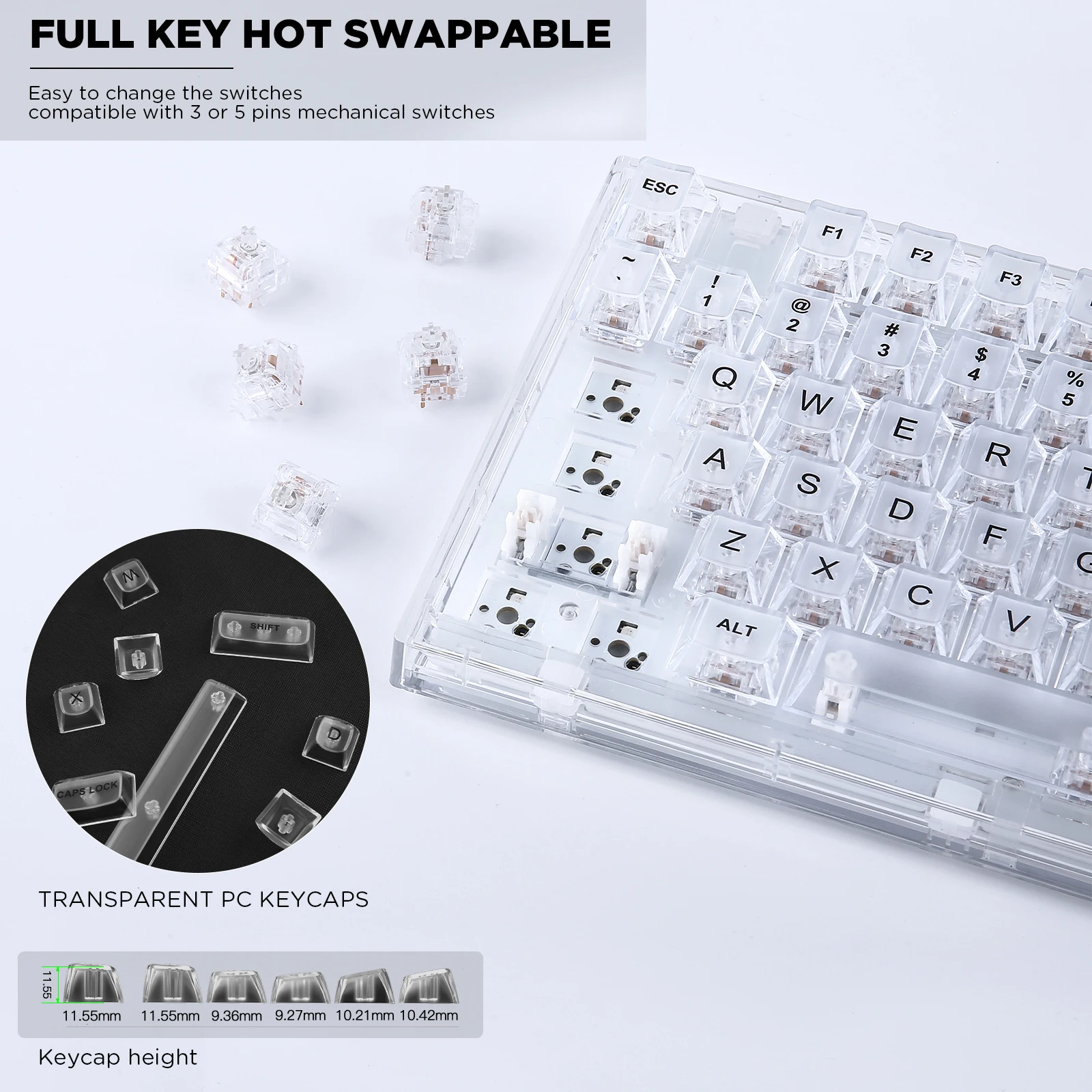 X75 White 82 Keys Hot Swappable Wired Gasket Transparent Mechanical Keyboard
