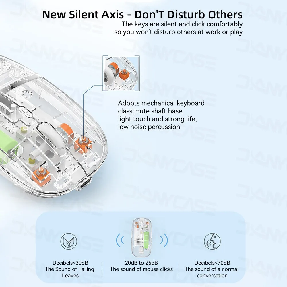 Transparent Wireless Mouse Bluetooth 2.4Ghz Receiver Optical Lightweight Design Mice for PC Laptop Windows Mac Linux