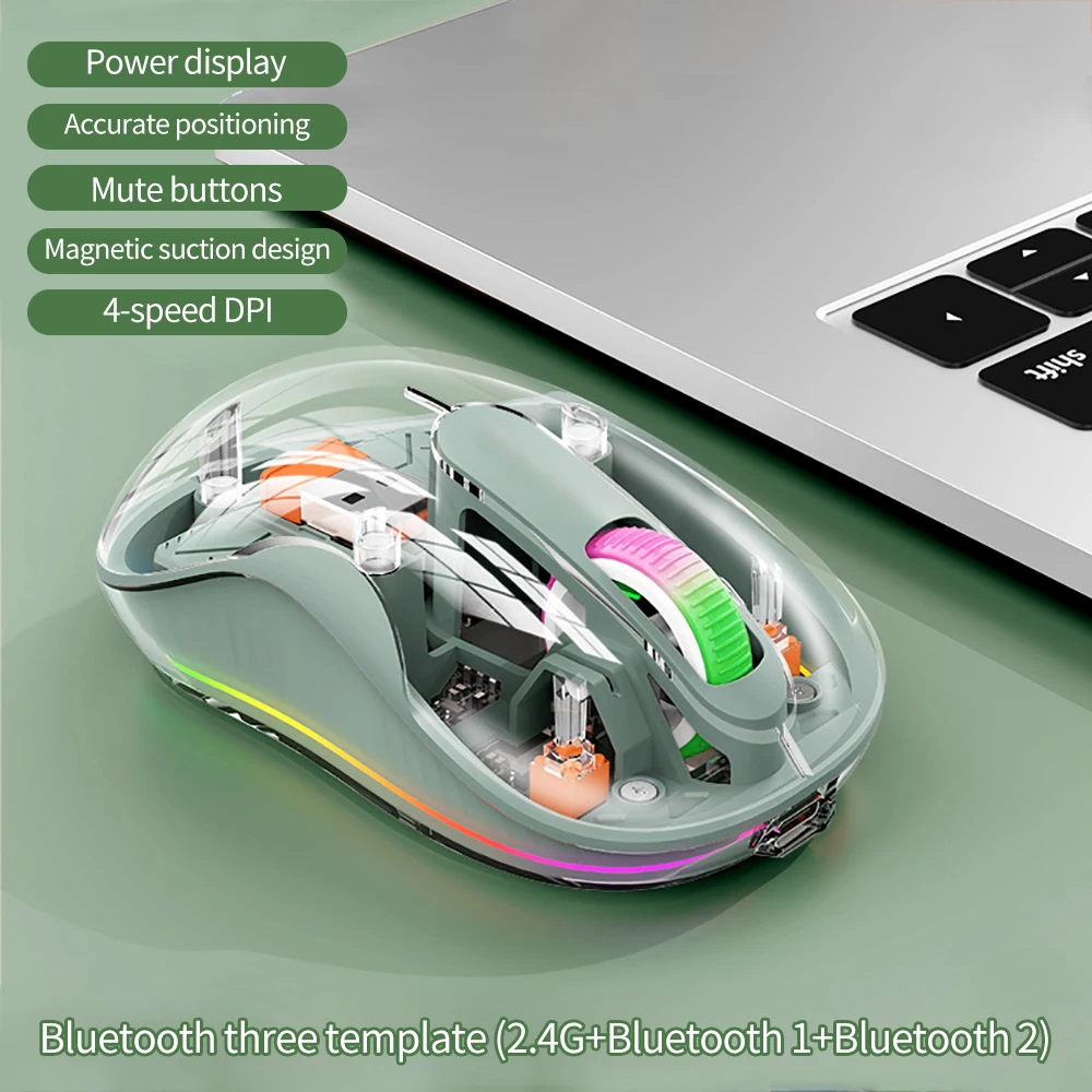 S464b6ee0910a46668aacc666709b8f55T.webp New Style Fully Transparent Mouse Bluetooth Wireless Tri-mode Mute Led Lamp Type-C 2400dpi Mouse Tablet Notebook Office Mouse