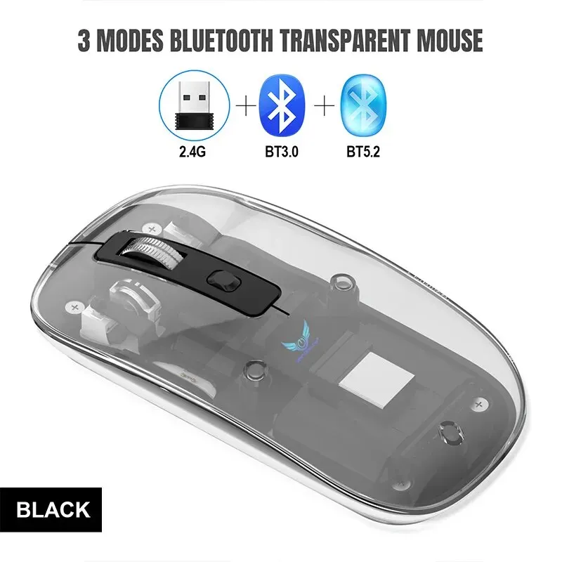 Wireless Mouse for Laptop Bluetooth Compatible 2.4G USB Wireless PC Desktop Computer Transparent Rechargeable Gaming Mouse