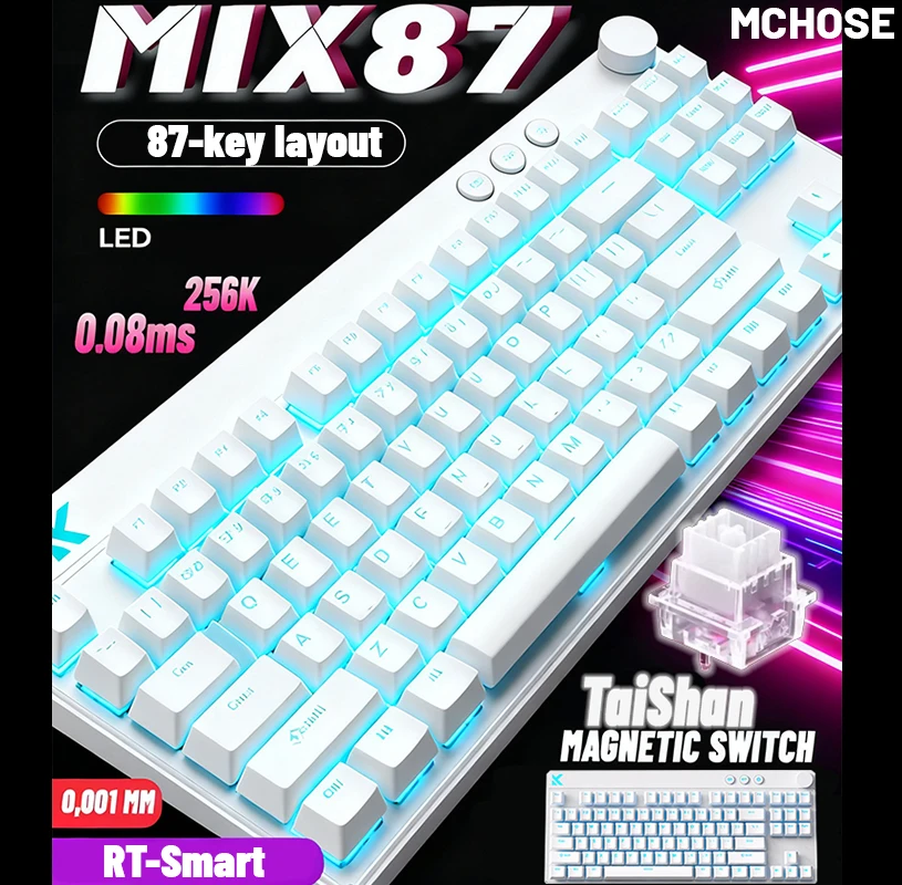 Mix 87 Magnetic Axis Cable E-sports Mechanical Keyboard 8K+256K Esport 0.08ms Customized Game Mount Taishan Axis GT