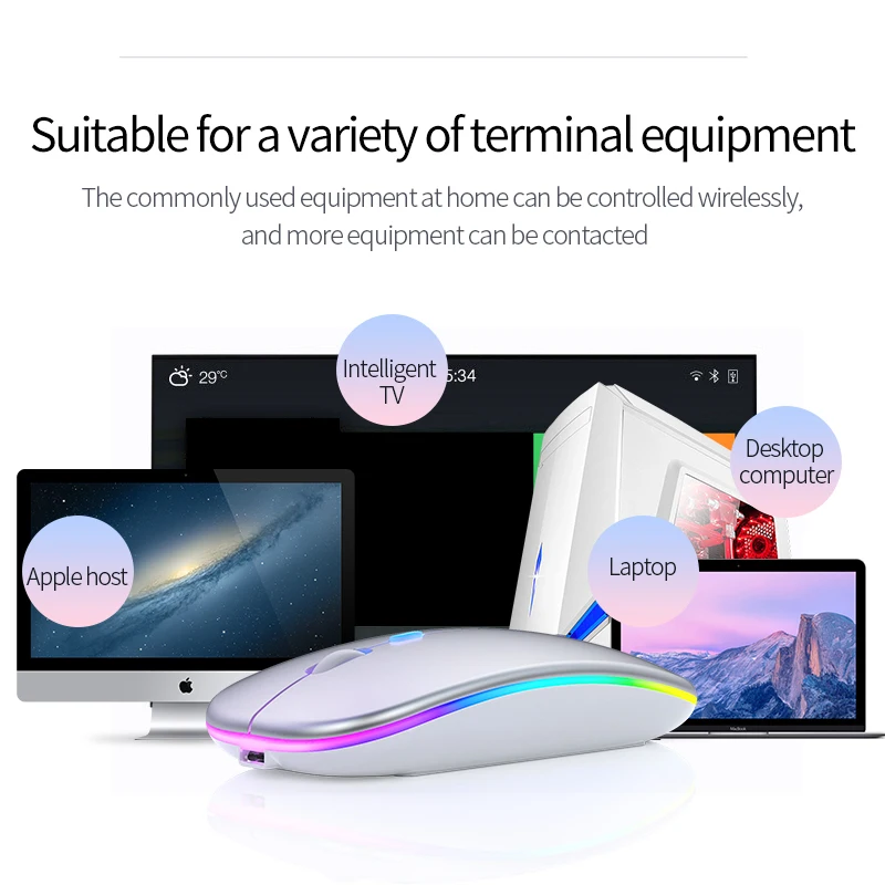Wireless Mouse Rechargeable Silent LED Backlit Mice PC Laptop Computer Mous 2.4Ghz Receiver Optical Mice