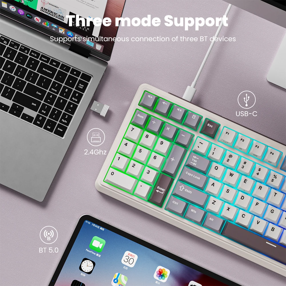 ROYAL KLUDGE L98 Gasket Wireless Mechanical Keyboard Left-Handed 95% Tri-Mode BT/2.4G/USB-C RGB Hot Swappable Gaming Keyboard