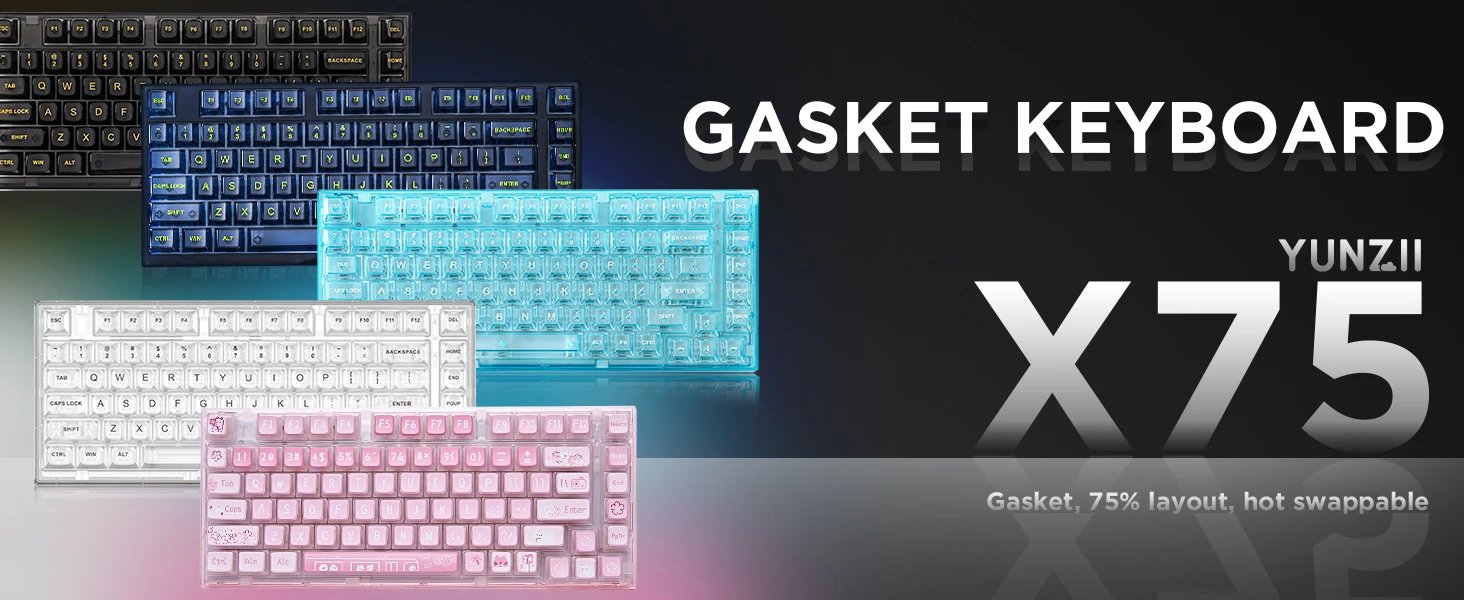 X75 White 82 Keys Hot Swappable Wired Gasket Transparent Mechanical Keyboard