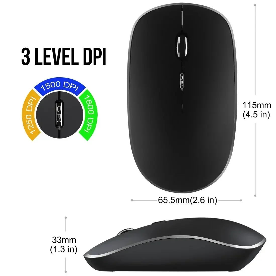 2.4G Silent Wireless Computer Mouse with 1800DPI Adjustable Optical Mouse Click for PC laptops, with nano receiver