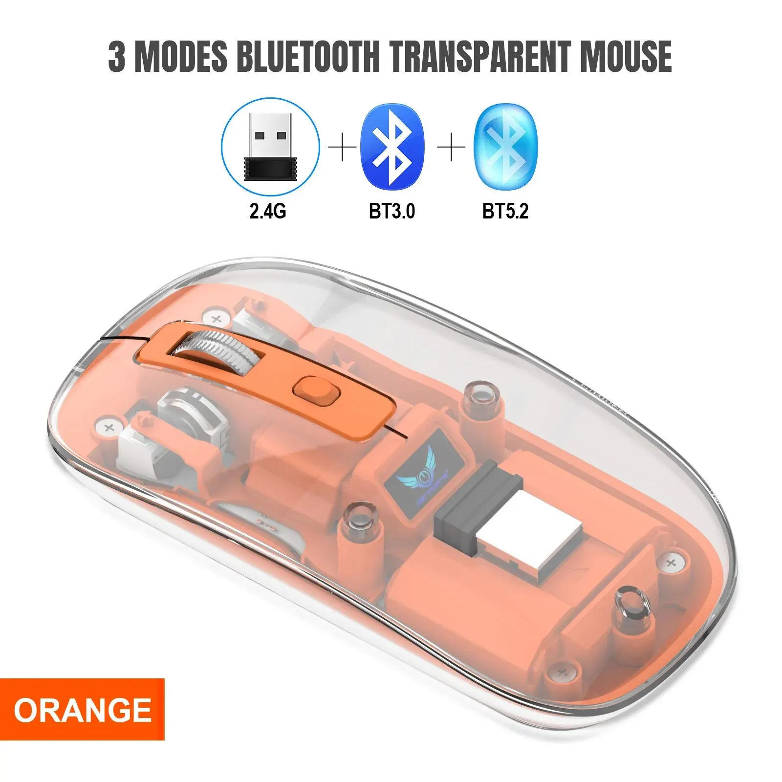 Wireless Mouse for Laptop Bluetooth Compatible 2.4G USB Wireless PC Desktop Computer Transparent Rechargeable Gaming Mouse