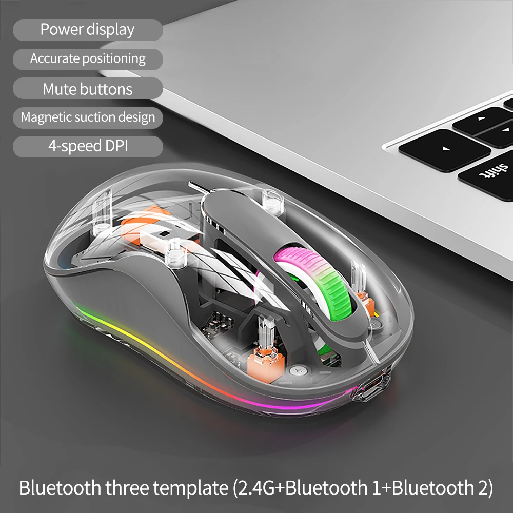 S5353d51531e24bcd983bc7f3fc65bc5cG.webp New Style Fully Transparent Mouse Bluetooth Wireless Tri-mode Mute Led Lamp Type-C 2400dpi Mouse Tablet Notebook Office Mouse