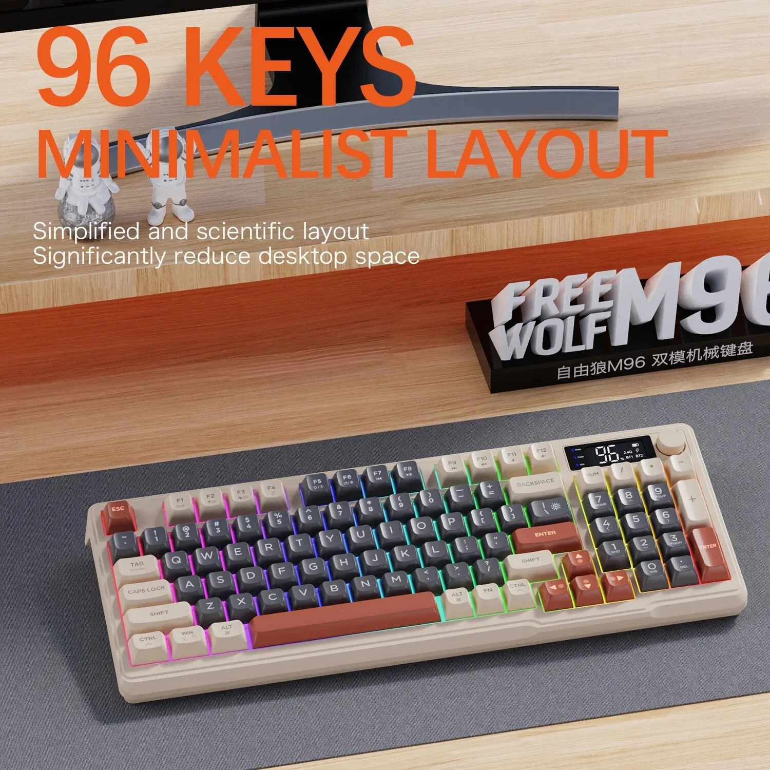 M96 Wireless Keyboard with Screen,Gaming Keyboard Bluetooth Dual-Mode Connection,Multi-Device Linking,Ergonomic