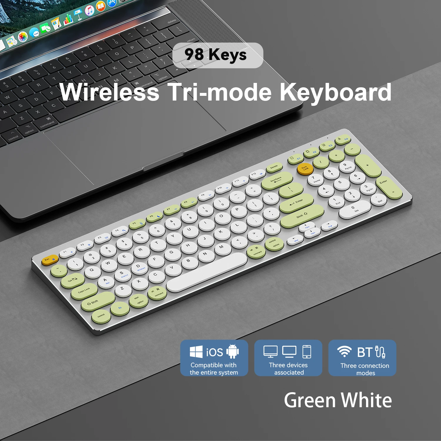S5fcfa91287c74f85ba48ed40871fc23f9.webp 98-Key Ultra-Thin Aluminum Silent Keyboard with Scissor-Switch, Tri-Mode BT/2.4G/Type-C Connectivity&Ergonomic Design for Typing
