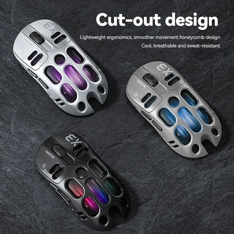 X3 Wireless Mouse PAW3311 Lightweight Hollow 1K Macros Gaming Mouse RGB Backlight 12000DPI Bluetooth/2.4G/Wired Tri-Mode Mouse