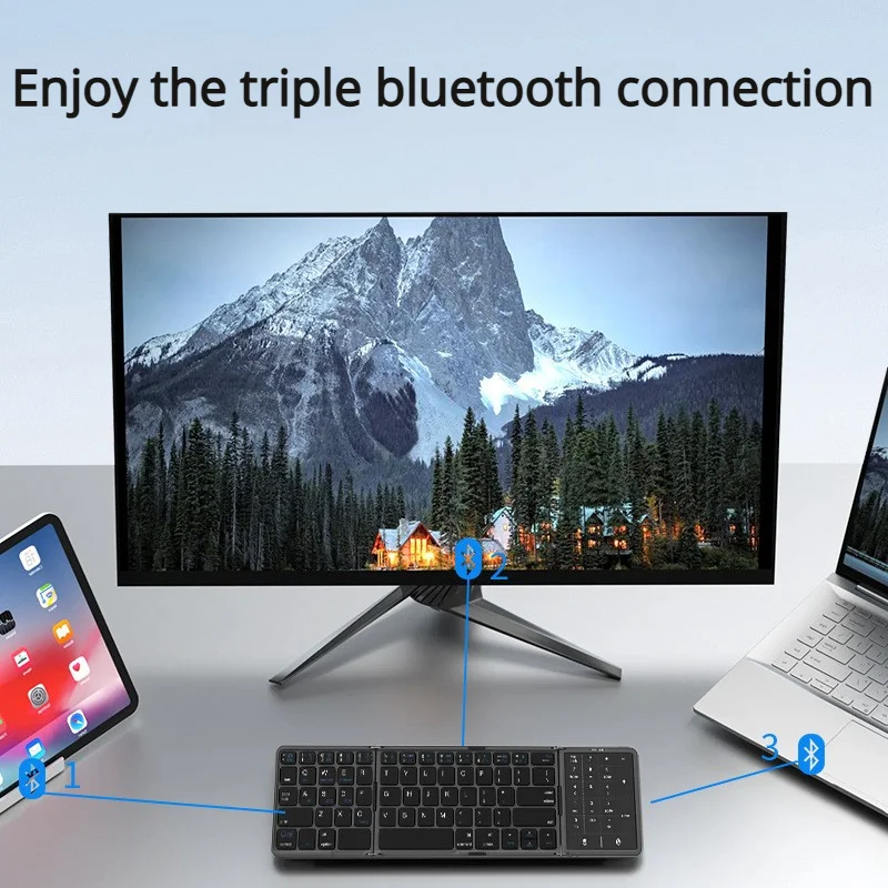 2026 New Three-Fold Folding Bluetooth Keyboard With Touchpad Portable Foldable Keyboard For PC Mac Smartphone IPad