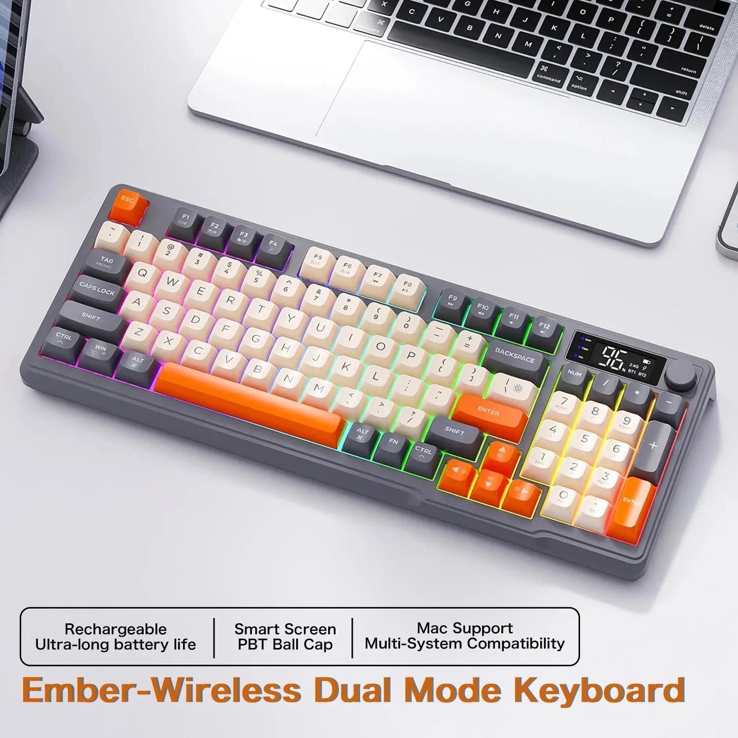 M96 Wireless Keyboard with Screen,Gaming Keyboard Bluetooth Dual-Mode Connection,Multi-Device Linking,Ergonomic