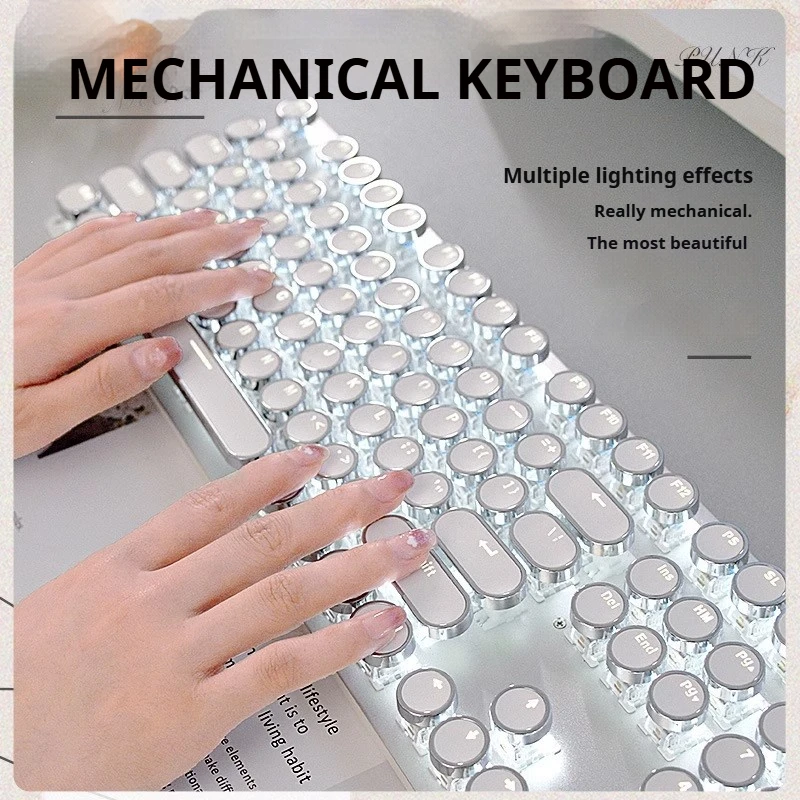S6cba428d24e2401c9e73f88afd461723q.webp TK100 Punk Typewriter Mechanical Gaming Keyboard, 104Keys with LED Backlit USB Wired Keyboards, for Windows Laptop PC