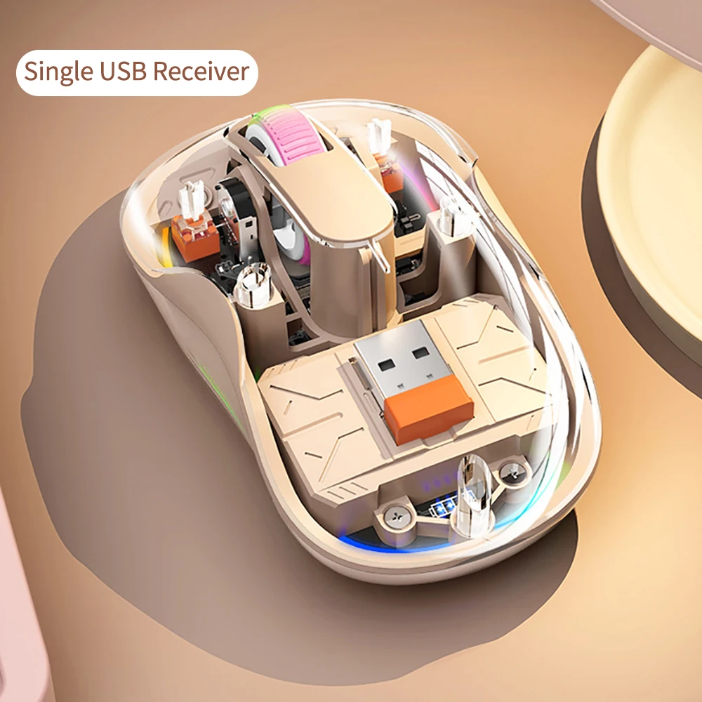 New Style Fully Transparent Mouse Bluetooth Wireless Tri-mode Mute Led Lamp Type-C 2400dpi Mouse Tablet Notebook Office Mouse