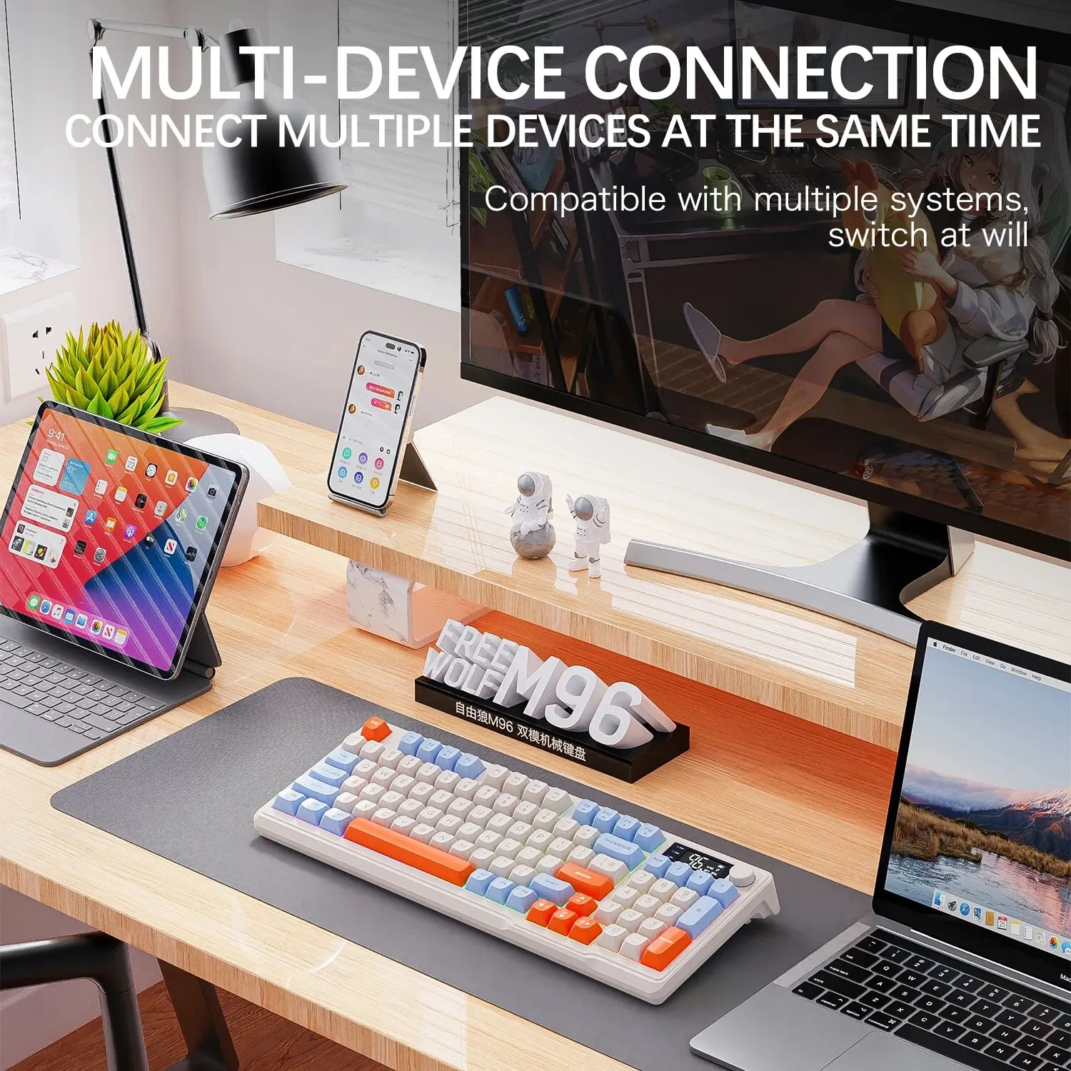 M96 Wireless Keyboard with Screen,Gaming Keyboard Bluetooth Dual-Mode Connection,Multi-Device Linking,Ergonomic