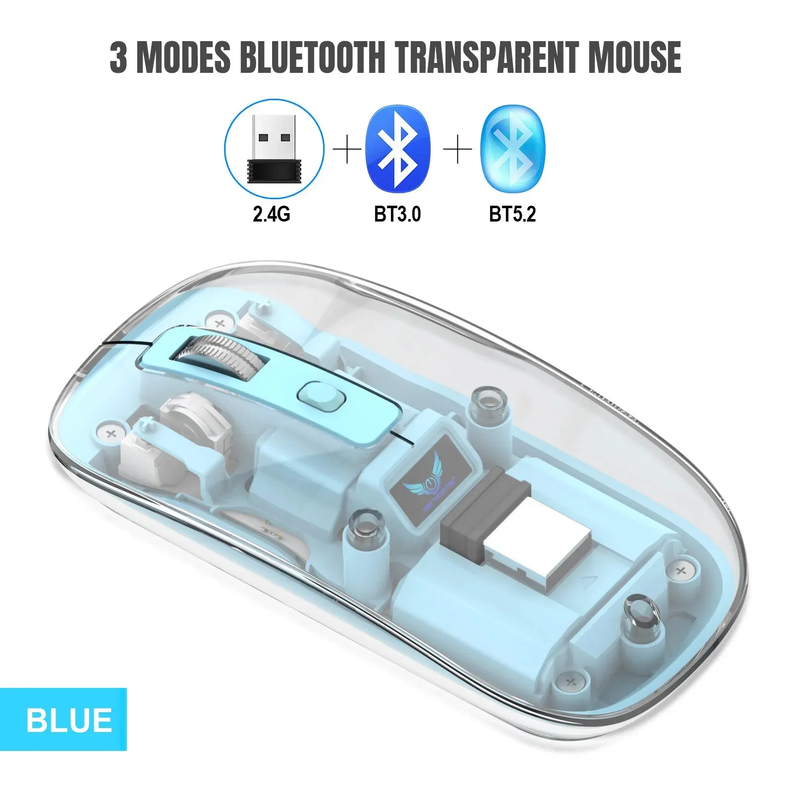Wireless Mouse for Laptop Bluetooth Compatible 2.4G USB Wireless PC Desktop Computer Transparent Rechargeable Gaming Mouse
