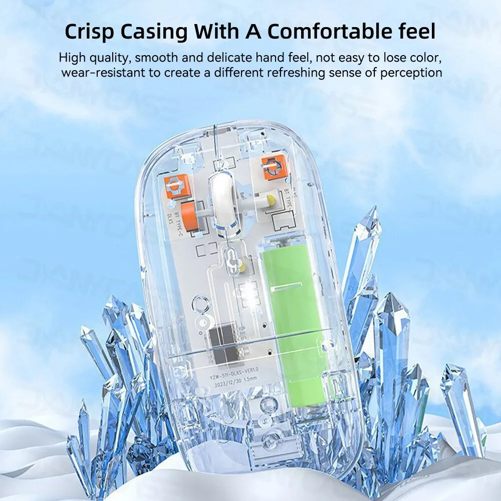 Transparent Wireless Mouse Bluetooth 2.4Ghz Receiver Optical Lightweight Design Mice for PC Laptop Windows Mac Linux