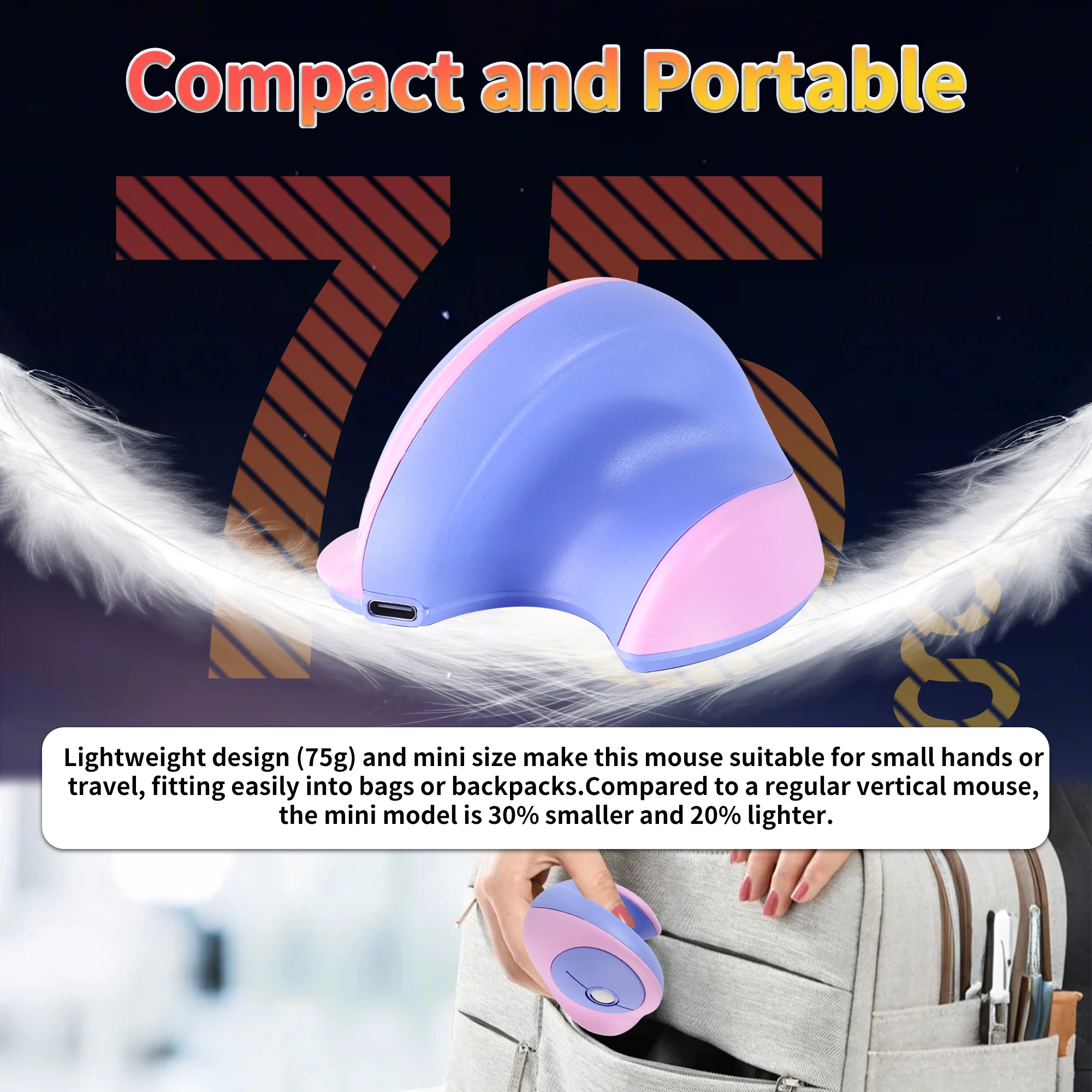 Wireless Vertical Dual-mode Mouse Rechargeable Mini Small Hand Ergonomics Design Mute Button Office Use Portable Kid Or Woman