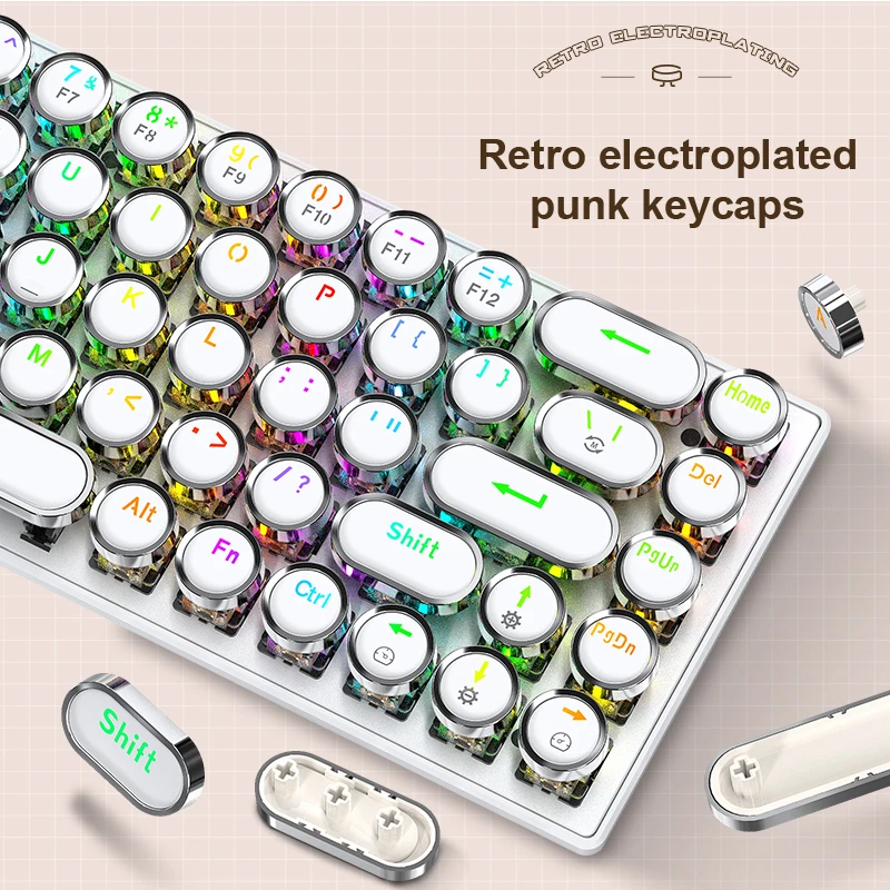 Punk Mechanical Keyboard Wireless APAYADO Dynamic RGB Lighting,68Keys Bluetooth Tri-Mode Connection,Full-key Hot-Swap