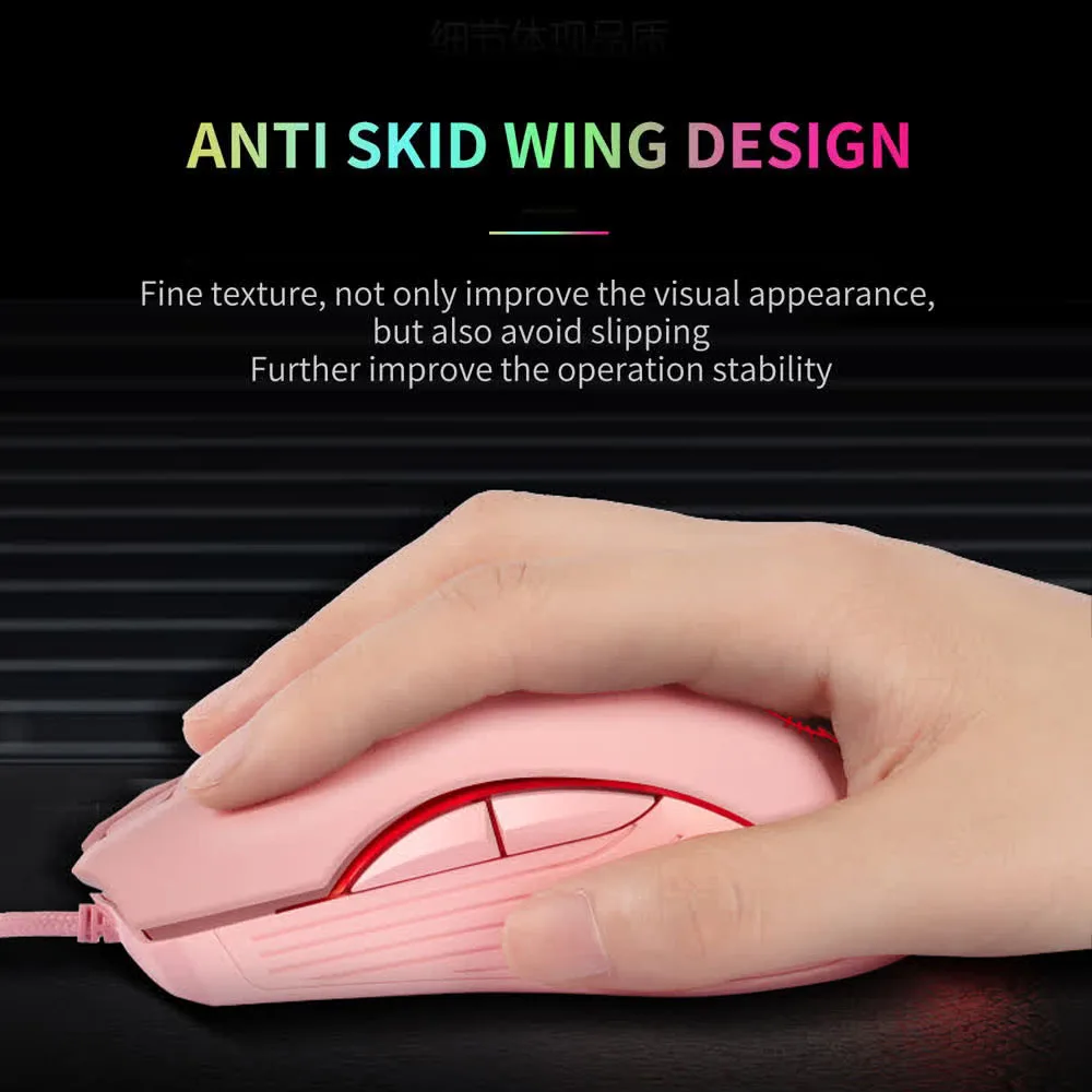Wired USB Gaming Mouse Pink Computer Professional E-sports Mause 2400 DPI Colorful Backlit Silent Mice for Laptop Pc Mac