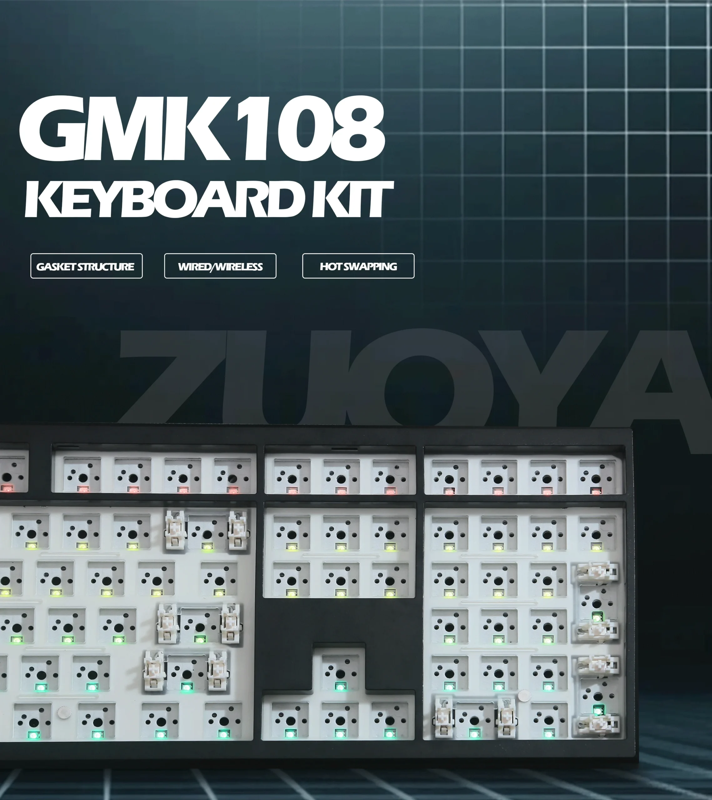 GMK108 Gaming Mechanical Keyboard Kit  RGB Backlight Hot Swap Backlit Gasket Structure support VIA/QMK