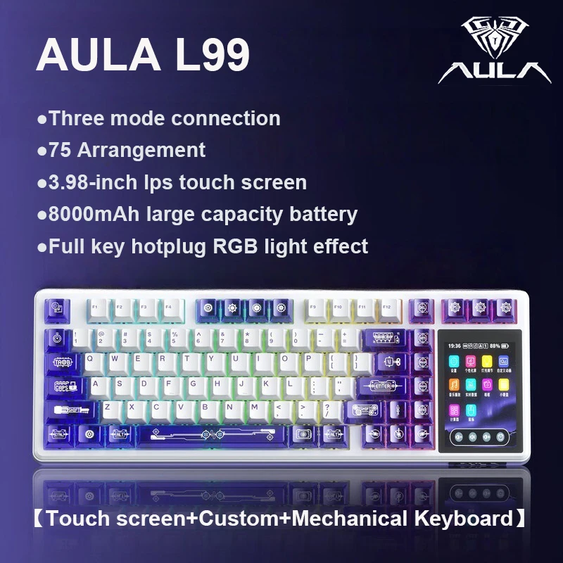 L99 Intelligent Screen Mechanical Keyboard Bluetooth Wireless Tri-mode Night Gaming Laptop Keyboard 8000mAh Raindrop Switch