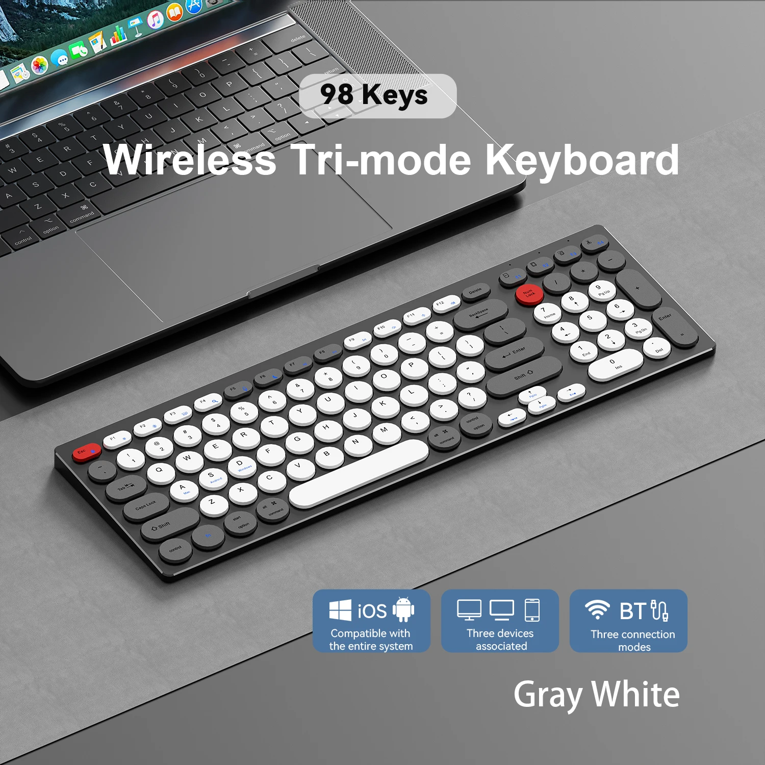 Sad67a865ee57497e870f8916f1b8d5e7i.webp 98-Key Ultra-Thin Aluminum Silent Keyboard with Scissor-Switch, Tri-Mode BT/2.4G/Type-C Connectivity&Ergonomic Design for Typing