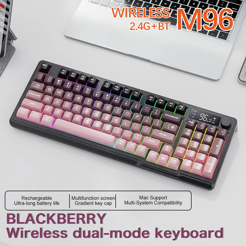 M96 Wireless Keyboard with Screen,Gaming Keyboard Bluetooth Dual-Mode Connection,Multi-Device Linking,Ergonomic