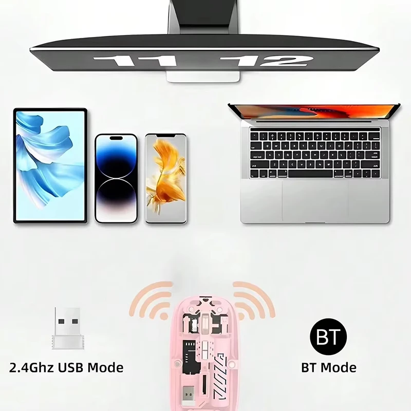 Transparent Wireless Mouse Bluetooth 2.4Ghz Receiver Optical Lightweight Design Mice for PC Laptop Windows Mac Linux
