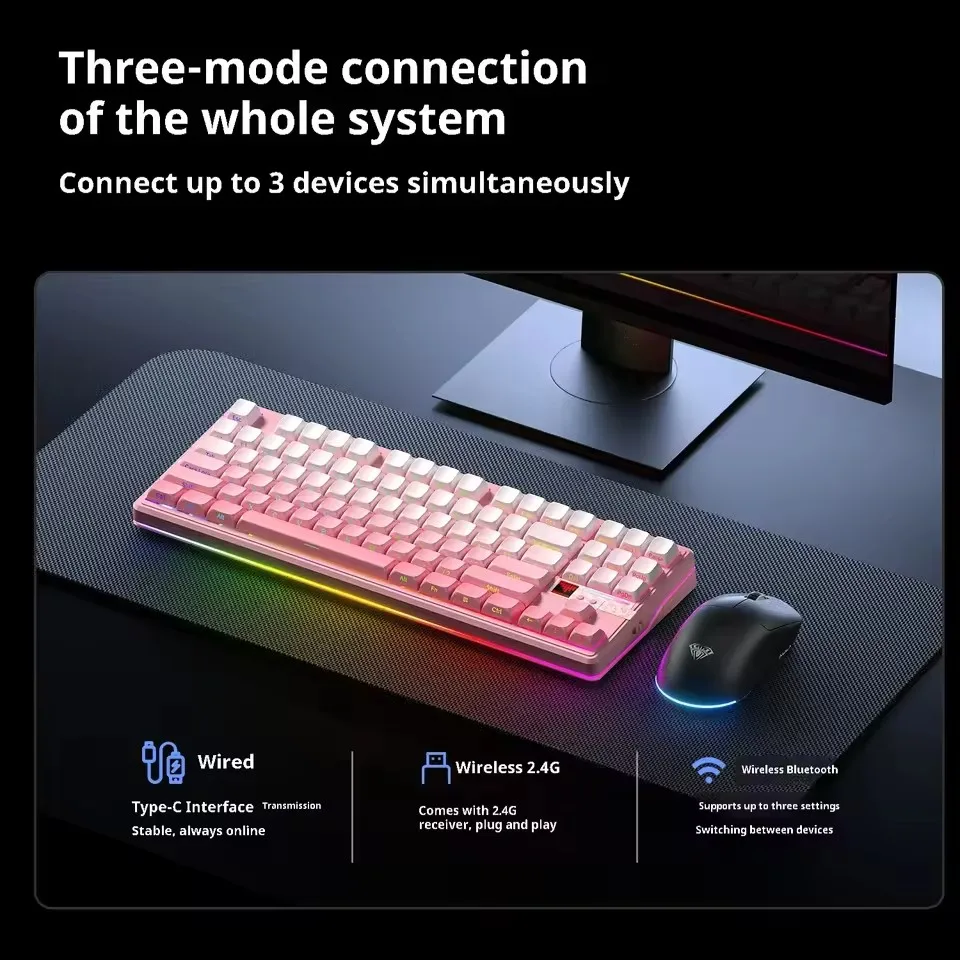 F87 Pro V2 Mechanical Keyboard 3-modes Wireless 12000mAh Long Battery Life Hot-Swap RGB Customi E-Sports Keyboard PC Gaming