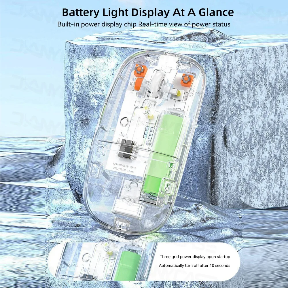 Transparent Wireless Mouse Bluetooth 2.4Ghz Receiver Optical Lightweight Design Mice for PC Laptop Windows Mac Linux