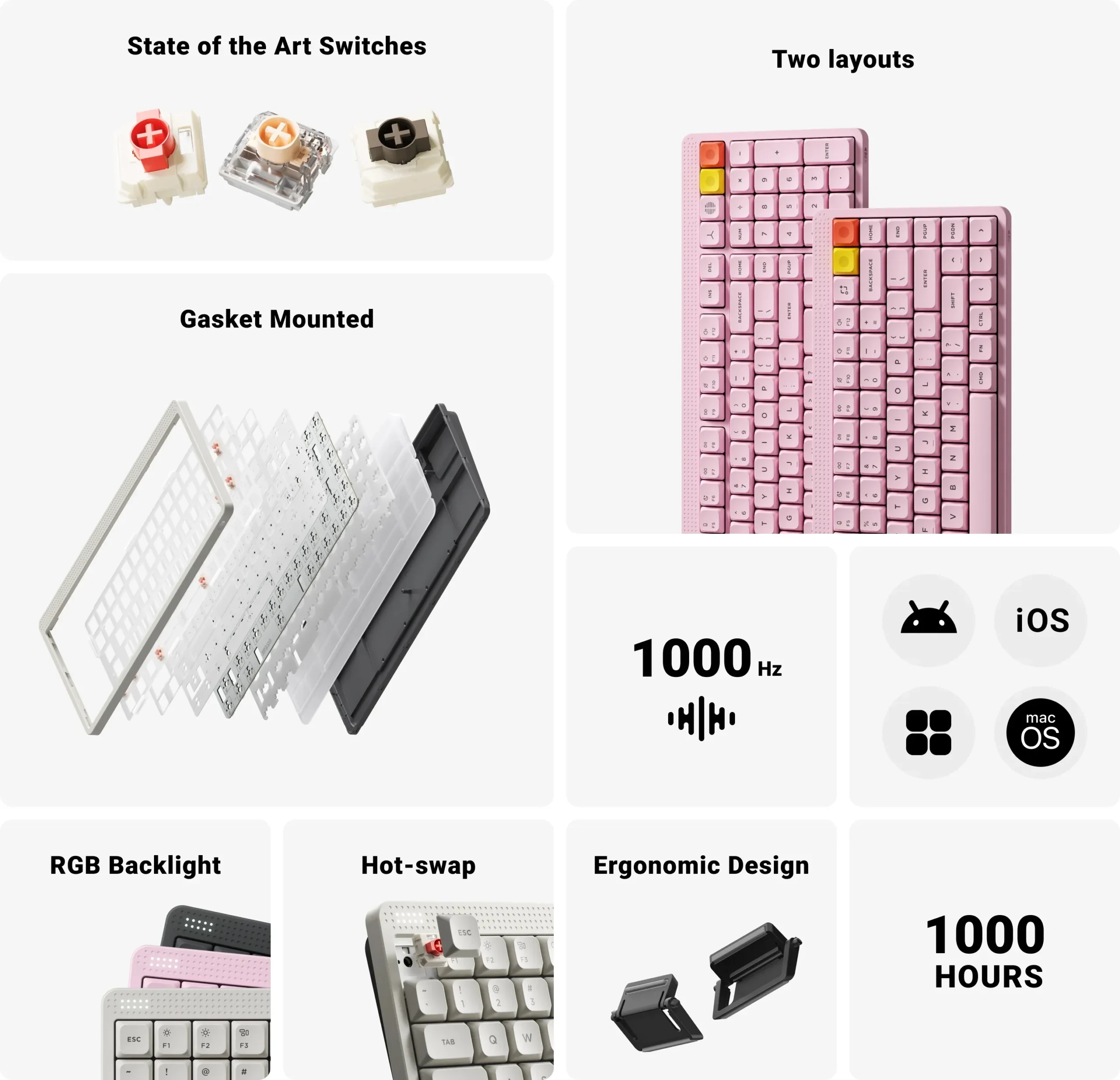 Node100 Hot Swappable Wireless Mechanical Keyboard 100Keys 100% Custom Low Profile Keyboard with Knob RGB Gasket Mounted